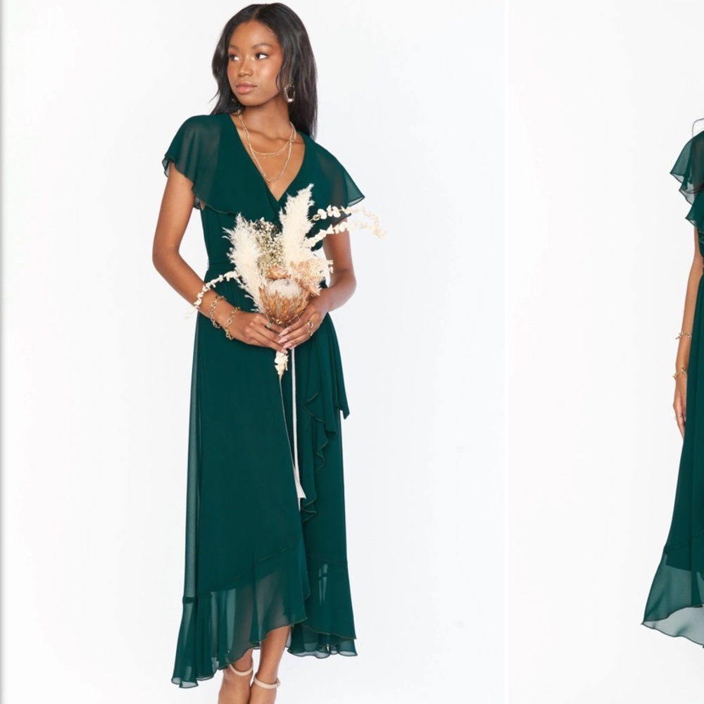 Jess Ruffle Midi Dress Emerald Chiffon size M Show Me Your Mumu